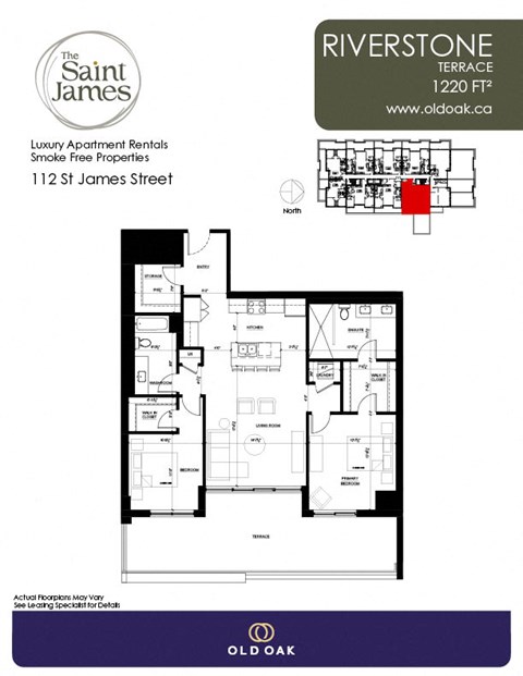 Floor plan for 2 beds, 2 baths, 1220 sqft